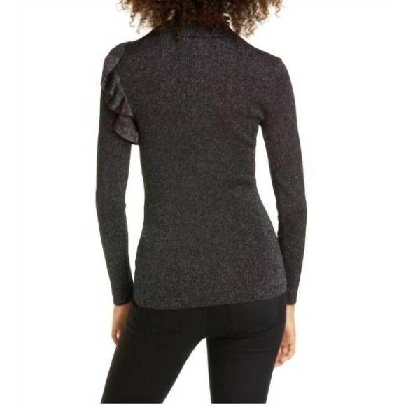 NEW TED BAKER addale rib knit ruffle sweater in black - Picture 3 of 4